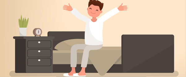 Illustration of man waking up and stretching