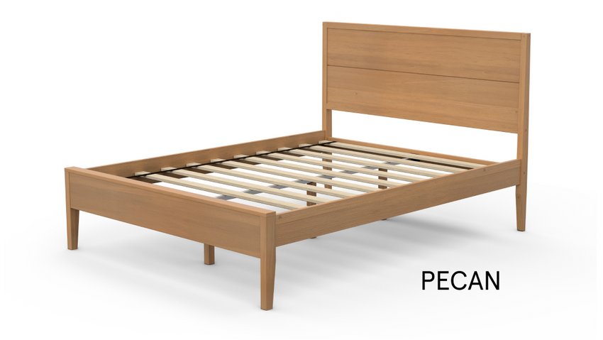 Pecan finish wood platform bed frame with headboard
